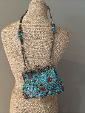 Embellished Turquoise Beaded Evening Bag